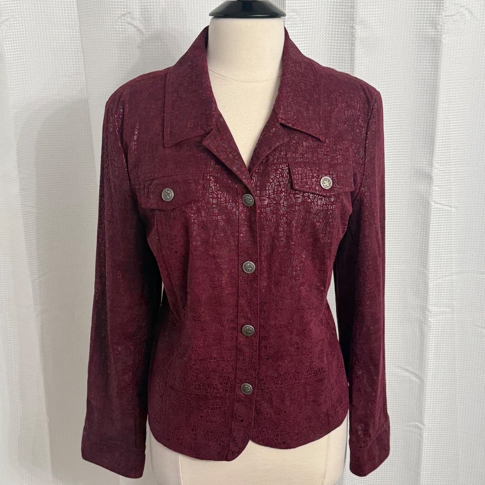 Birch Hill Long Sleeve Metallic Red Snakeskin-Style Textured Blazer